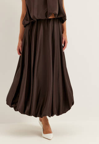 Bubble-Hem Satin Ankle Skirt
