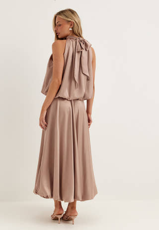 Bubble-Hem Satin Ankle Skirt