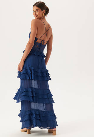 Crochet Waist Flounce Maxi Dress