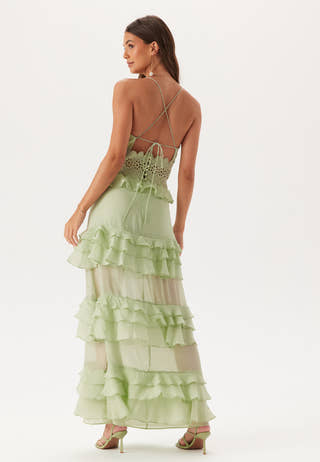 Crochet Waist Flounce Maxi Dress