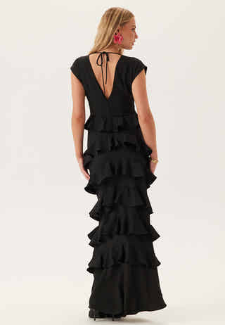 Deep V-Neck Flounce Gown