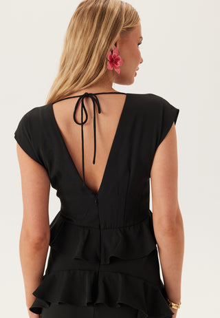 Deep V-Neck Flounce Gown