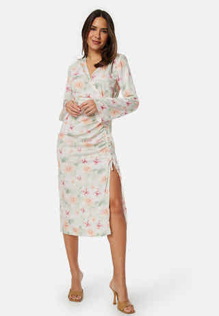 Drawstring L/S Midi Dress