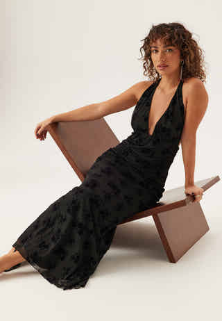 Flocked Halterneck Stretch Gown