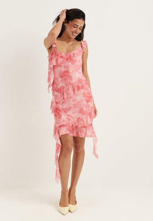 Flounce Mesh Short Dress