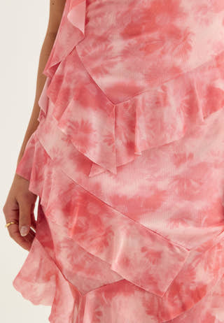 Flounce Mesh Short Dress