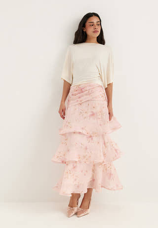 Flounce Sheer Ankle Skirt