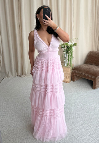 Frill Dotted Tulle Gown
