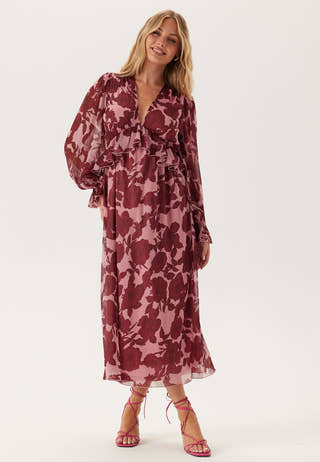 Frill L/S Chiffon Midi Dress