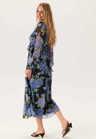 Frill L/S Chiffon Midi Dress