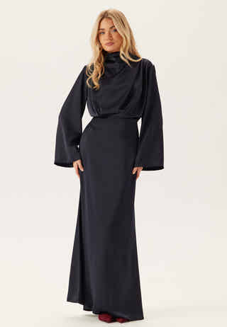 High Neck Wide Sleeve Satin Gown