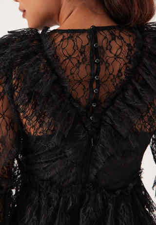 Lace Frill Puff Sleeve Dress