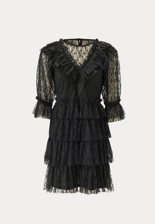 Lace Frill Puff Sleeve Dress