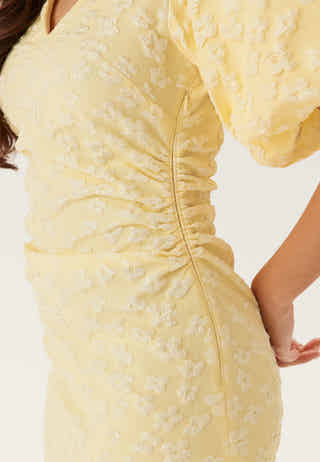 Puff Sleeve Jacquard Midi Dress