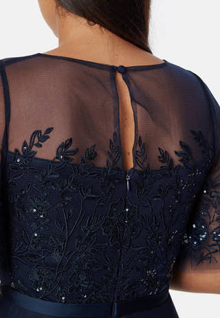 Embroidered Mesh Midi Dress