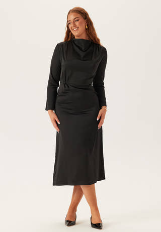 Satin High Collar Midi Dress