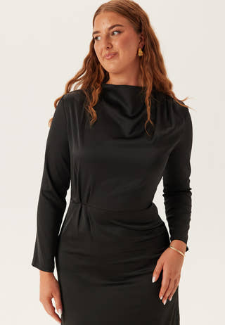 Satin High Collar Midi Dress
