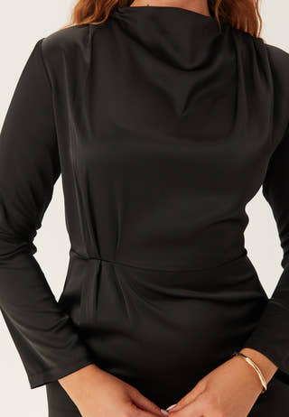 Satin High Collar Midi Dress