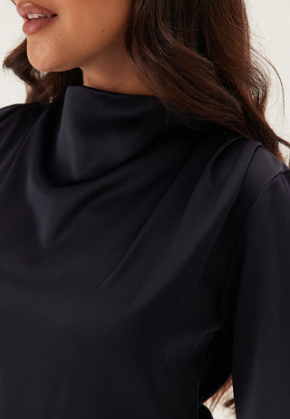 Satin High Collar Midi Dress