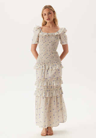 Short Sleeve Frill Maxi Dress