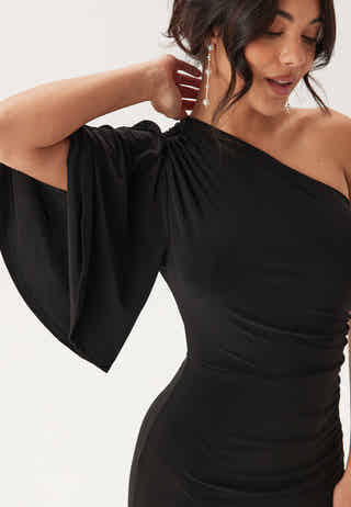 Soft Ruched One Shoulder Midi Dress