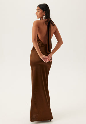 Stretch Satin Halterneck Gown