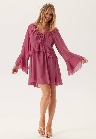 Trumpet Sleeve Frill Short Dress