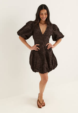 V-neck Bubble Hem Short Dress