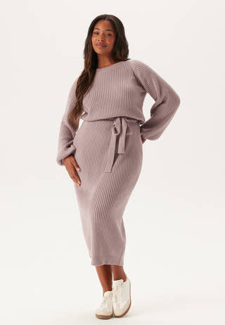 Round Neck Rib Knitted Midi Dress