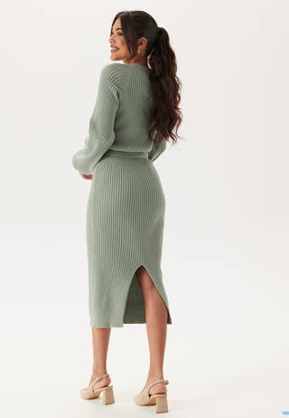 Round Neck Rib Knitted Midi Dress