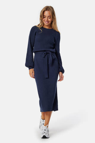 Round Neck Rib Knitted Midi Dress