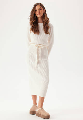 Round Neck Rib Knitted Midi Dress