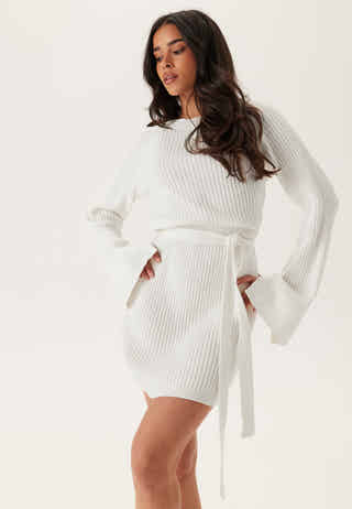 Round Neck Rib Knitted Short Dress