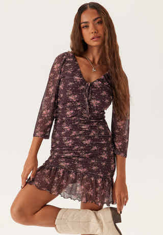 Short Mesh Ruched Dress