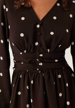 V-neck Button Short Dress