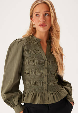 V-neck Cotton Smock Blouse