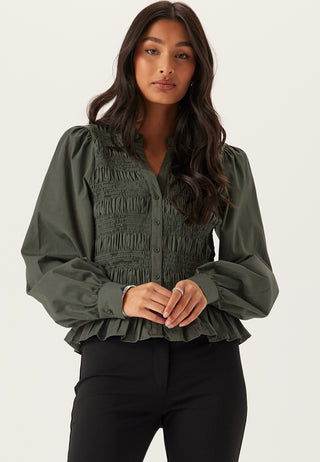 V-neck Cotton Smock Blouse