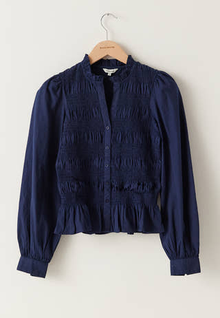 V-neck Cotton Smock Blouse