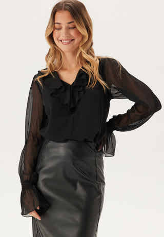 V-neck Frill L/S Chiffon Blouse
