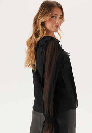 V-neck Frill L/S Chiffon Blouse