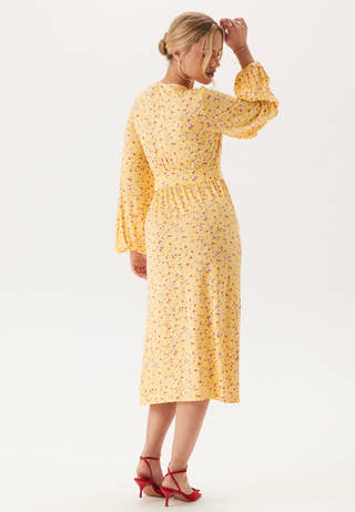 Soft Midi Button Volume Sleeve Dress