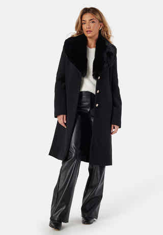 Fur Collar Wool Blend Coat