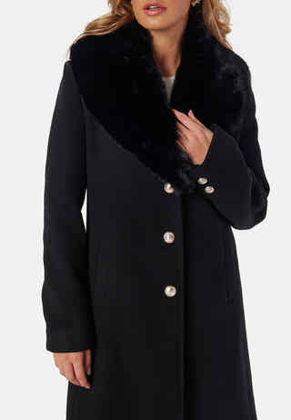 Fur Collar Wool Blend Coat