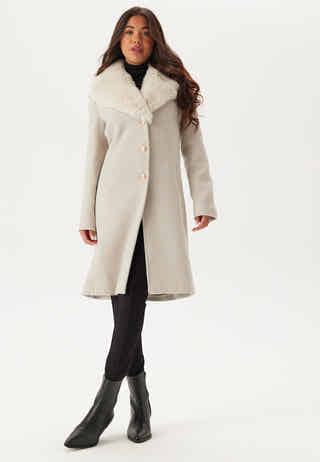 Fur Collar Wool Blend Coat
