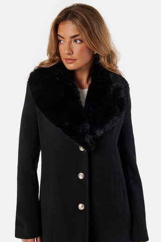 Fur Collar Wool Blend Coat