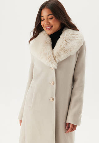 Fur Collar Wool Blend Coat