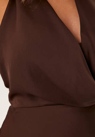 Becca Cowl Halter Satin Gown