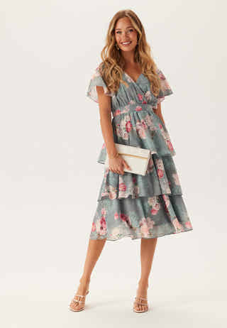 Floral Flutter Tiered Midi Dress