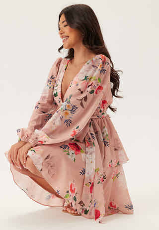Floral Long Sleeve Tiered Skater Dress