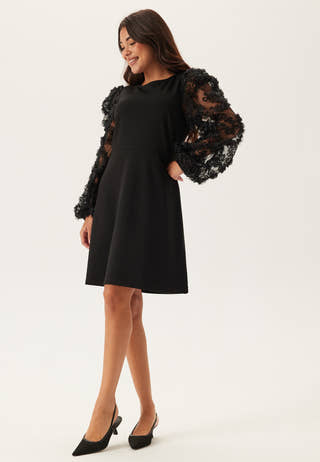 3D Floral Sleeve Short Dress
